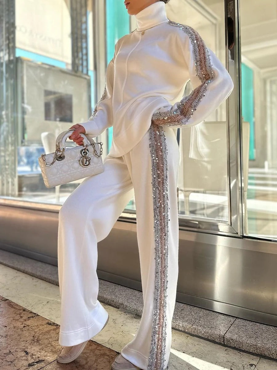 High Neck Sequin Pants Set-ROVOLE