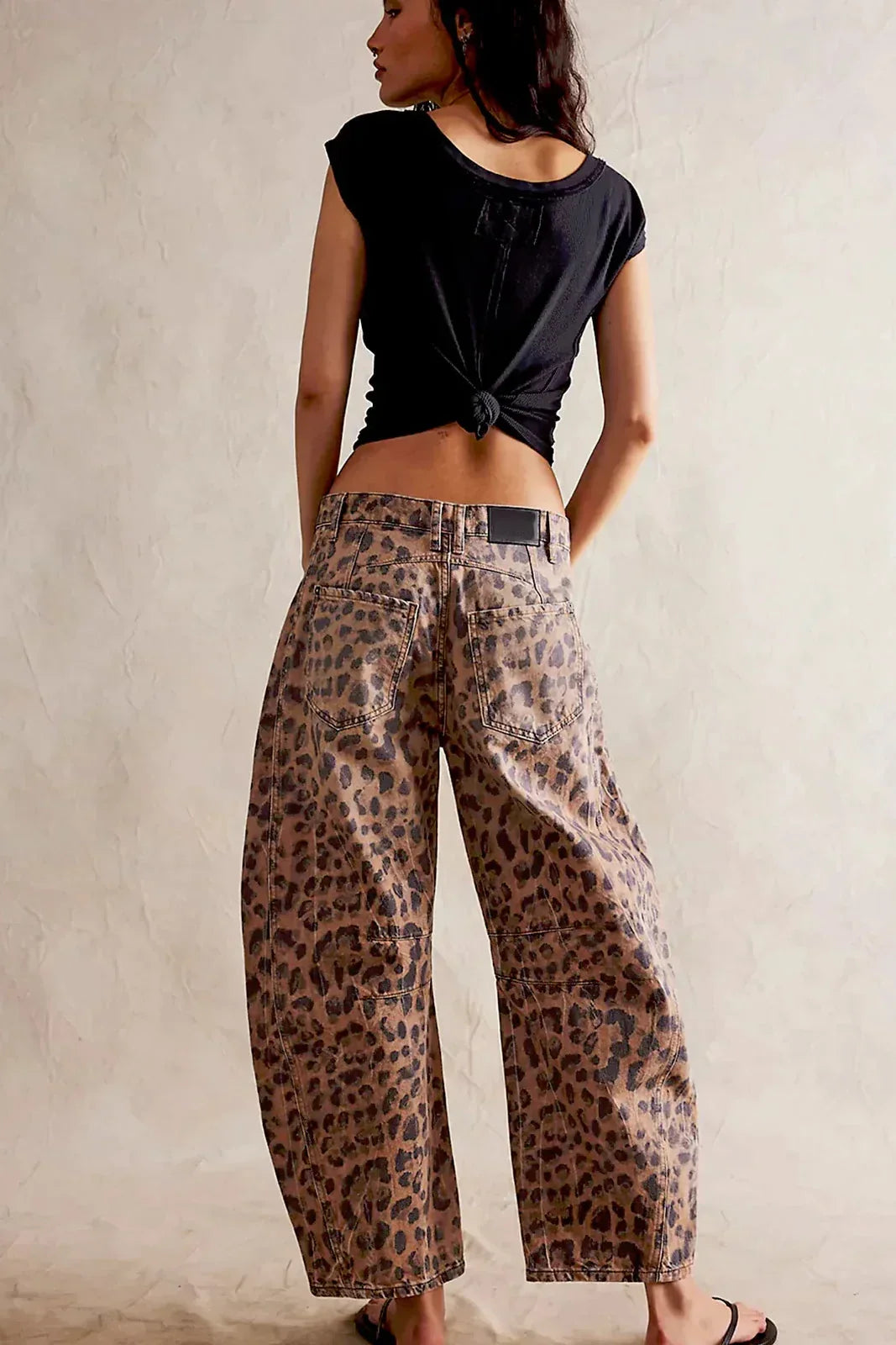 Leopard Print Barrel Jeans-ROVOLE