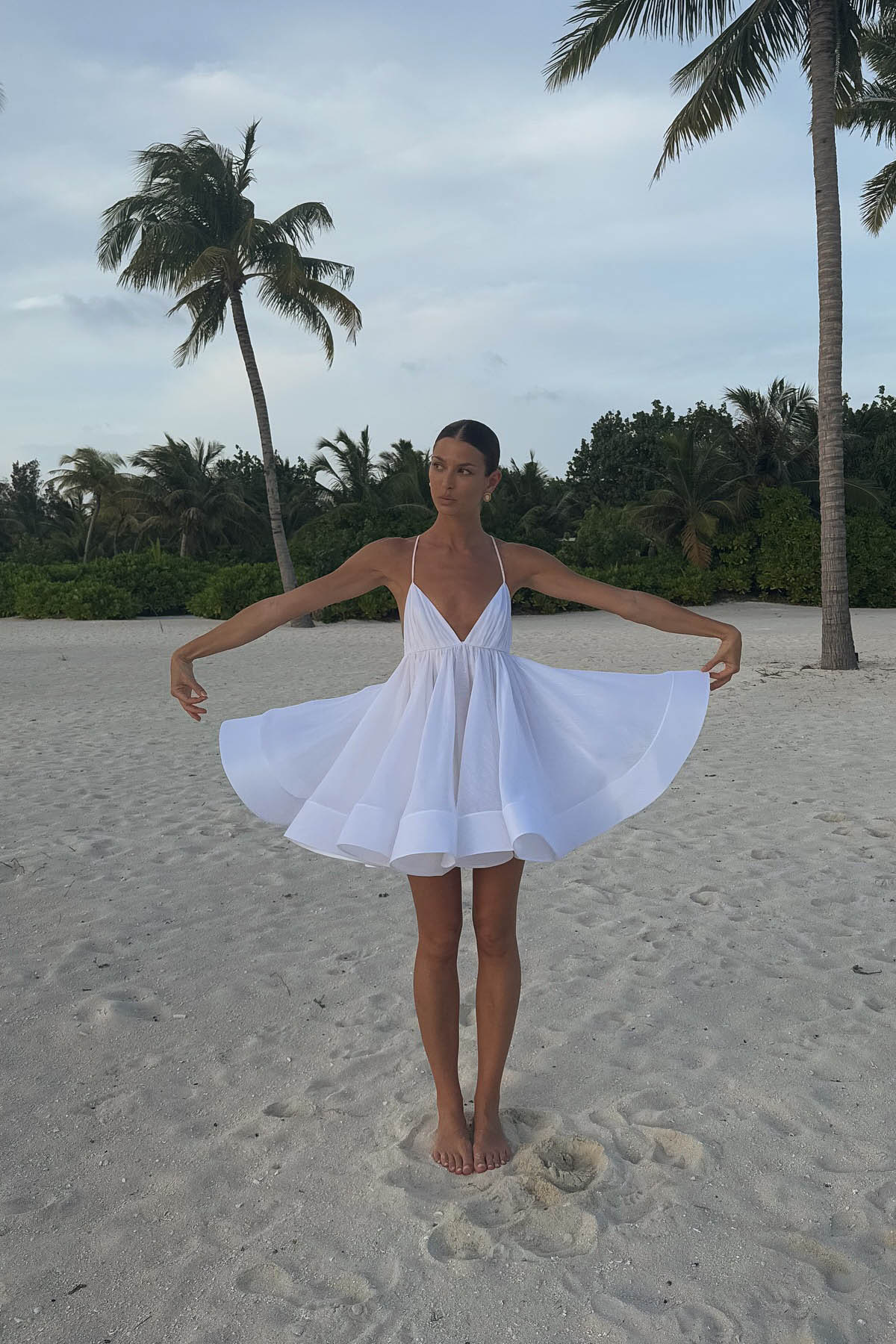 Flared Hem Deep V Backless Mini Dress-ROVOLE