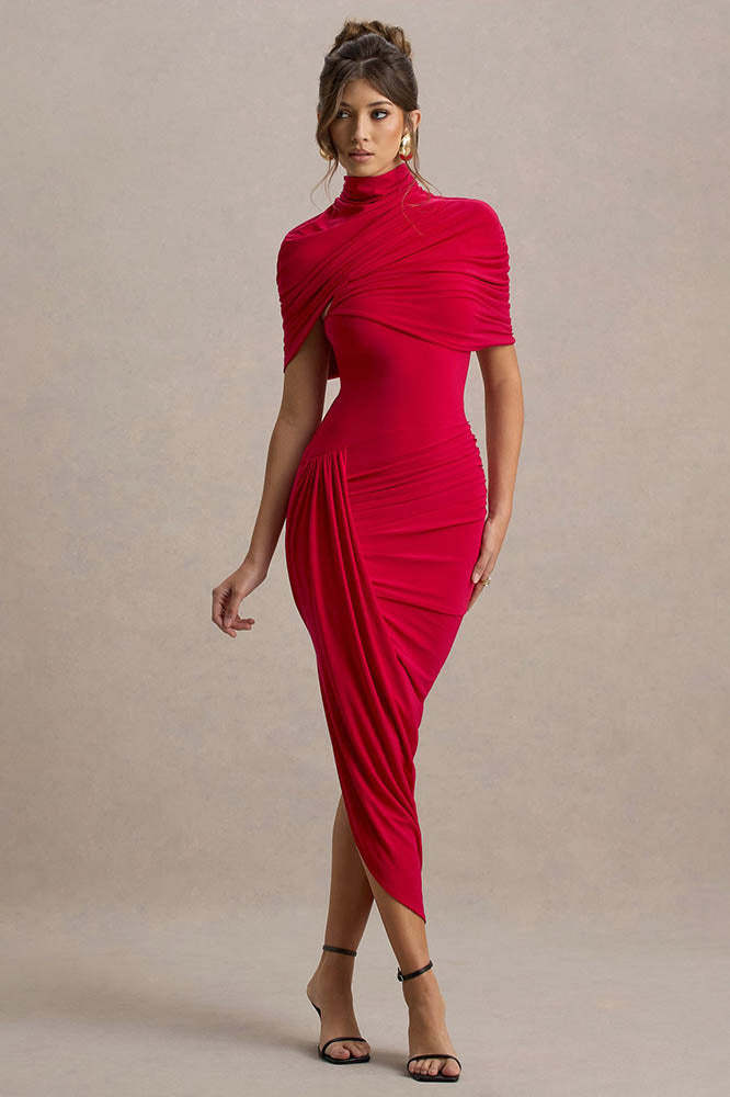 Cape Waist Midi Dress-ROVOLE