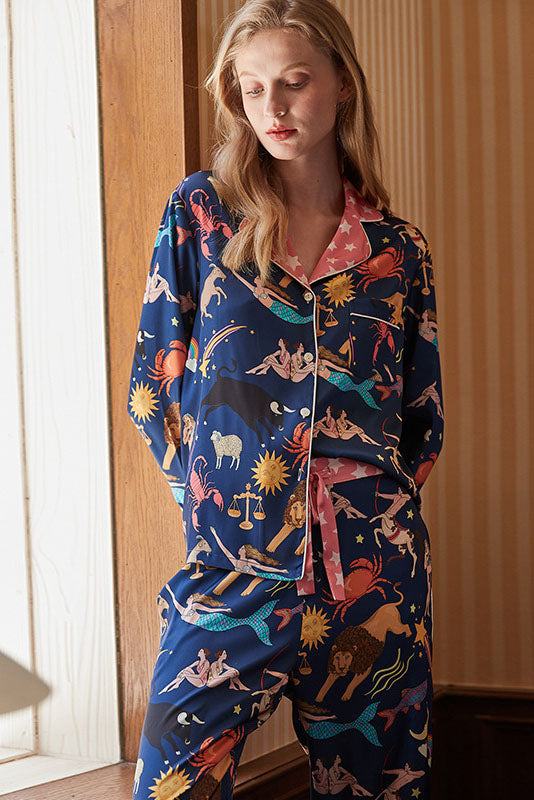 Blue Constellation Long Sleeve Pajama Set-ROVOLE