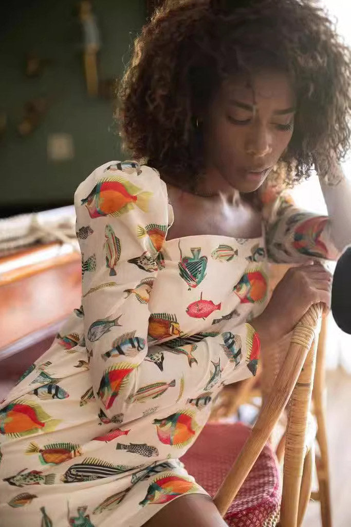 Fish Print Mini Dress-ROVOLE