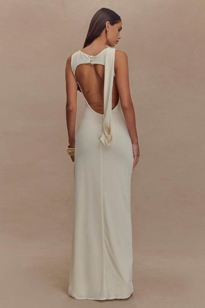 Serene Trace Backless Midi Dress-ROVOLE
