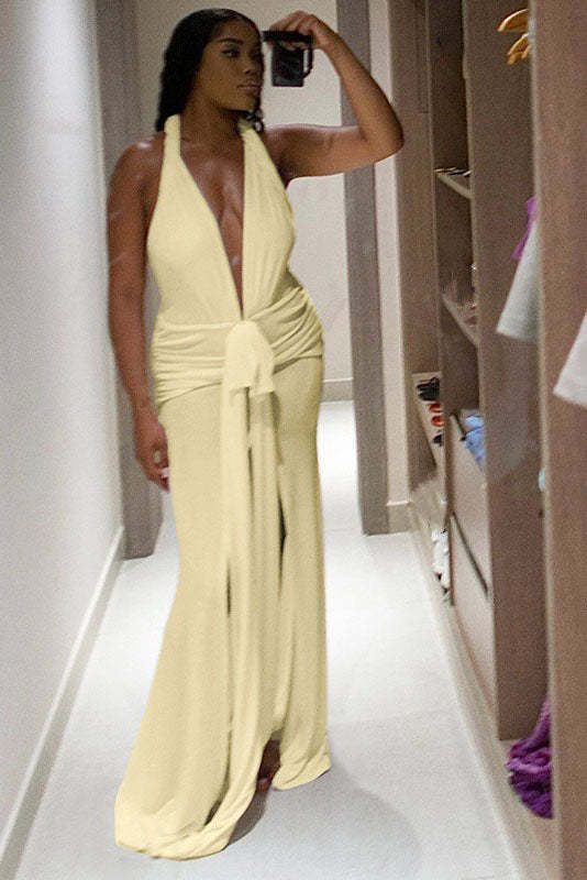 Summer New Slim Fit Tie-Backless Maxi Dress-ROVOLE