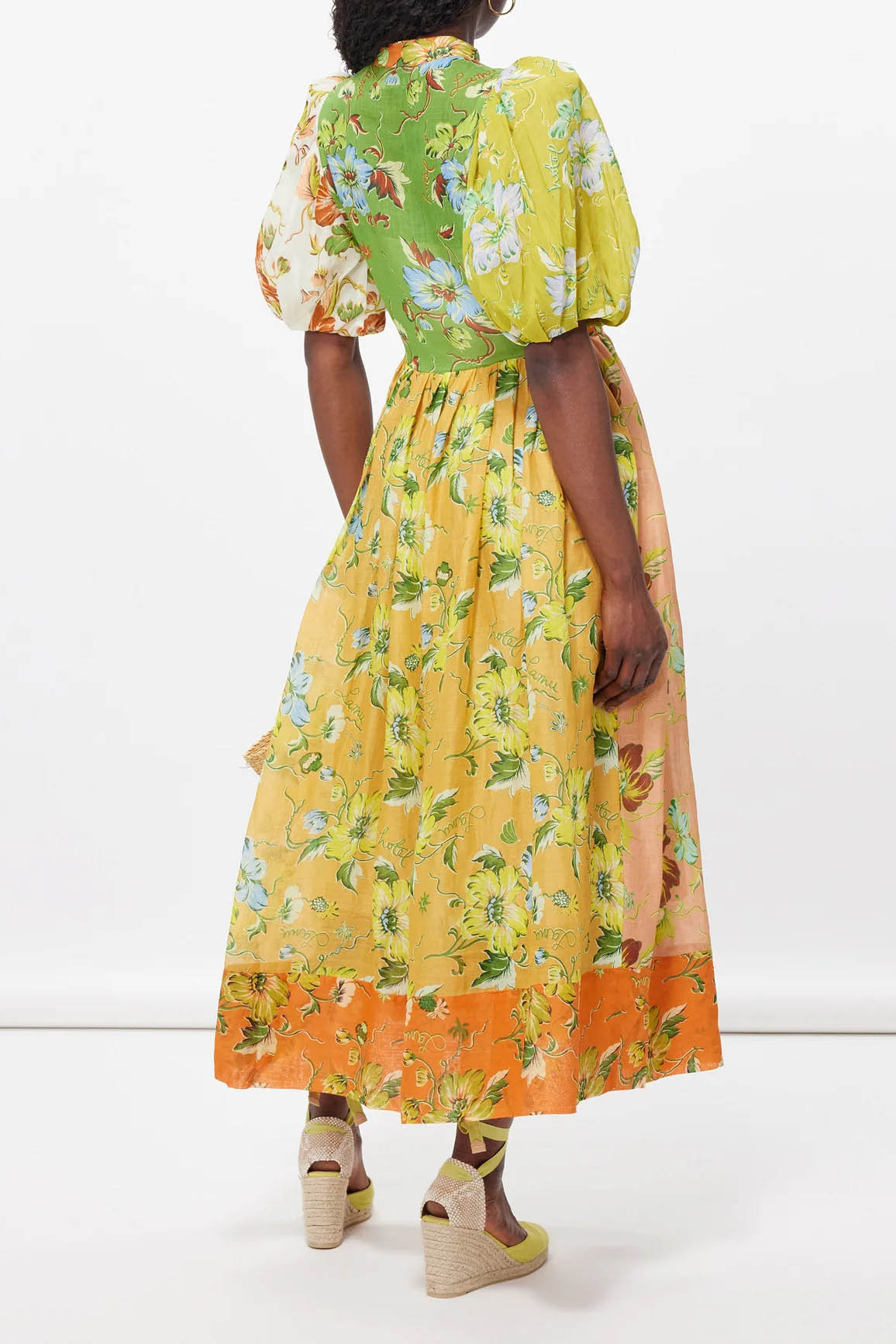 Floral Interlude Puff Sleeve Midi Dress-ROVOLE