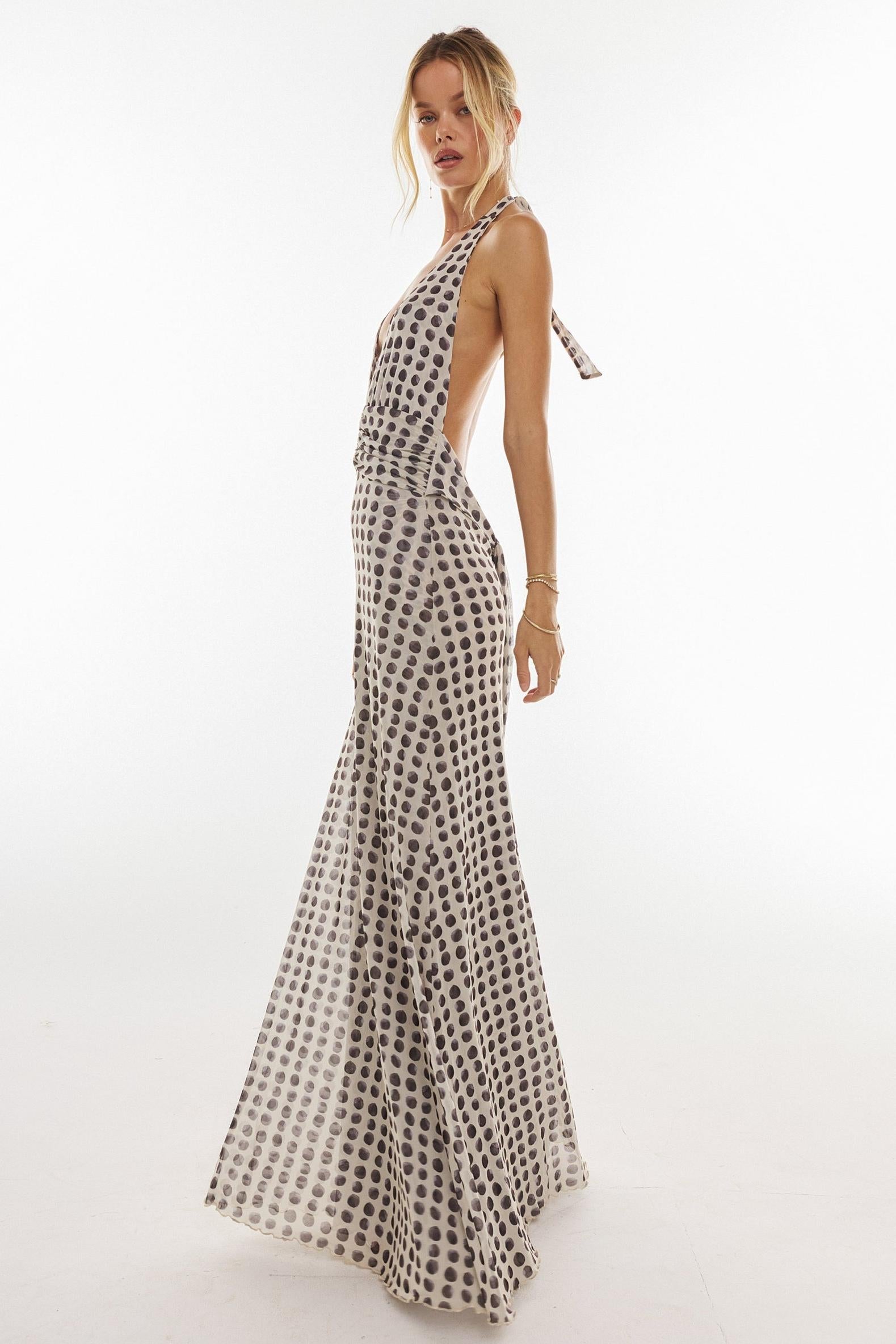 Camoni Polka Dot Diary Maxi Dress-ROVOLE