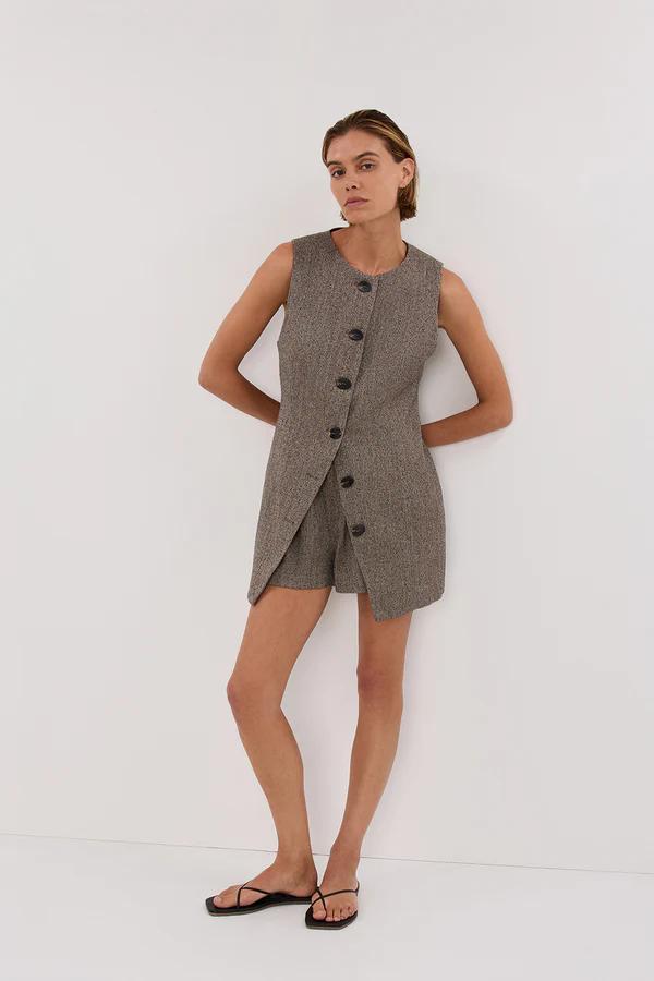 Frankie Choc Tweed Tunic Vest Set-ROVOLE