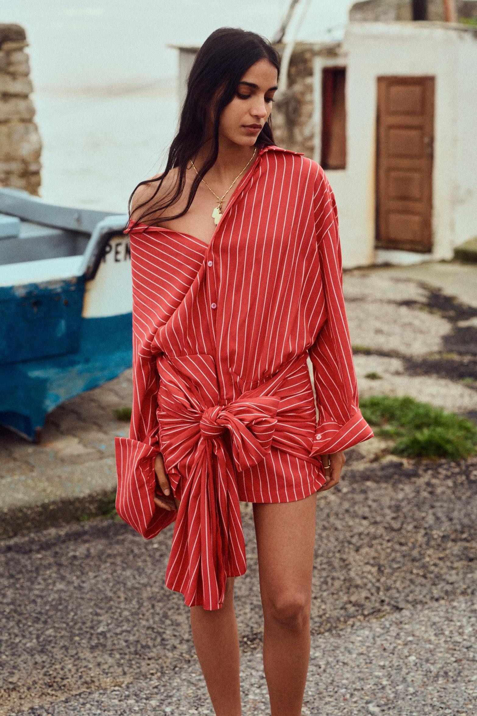 Ella Long Sleeve Striped Mini Dress-ROVOLE