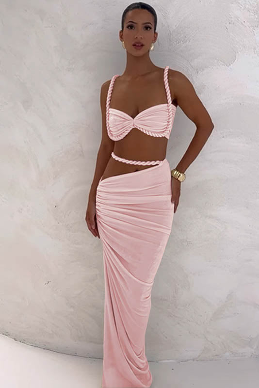 Apricot Breeze Skirt Set-ROVOLE