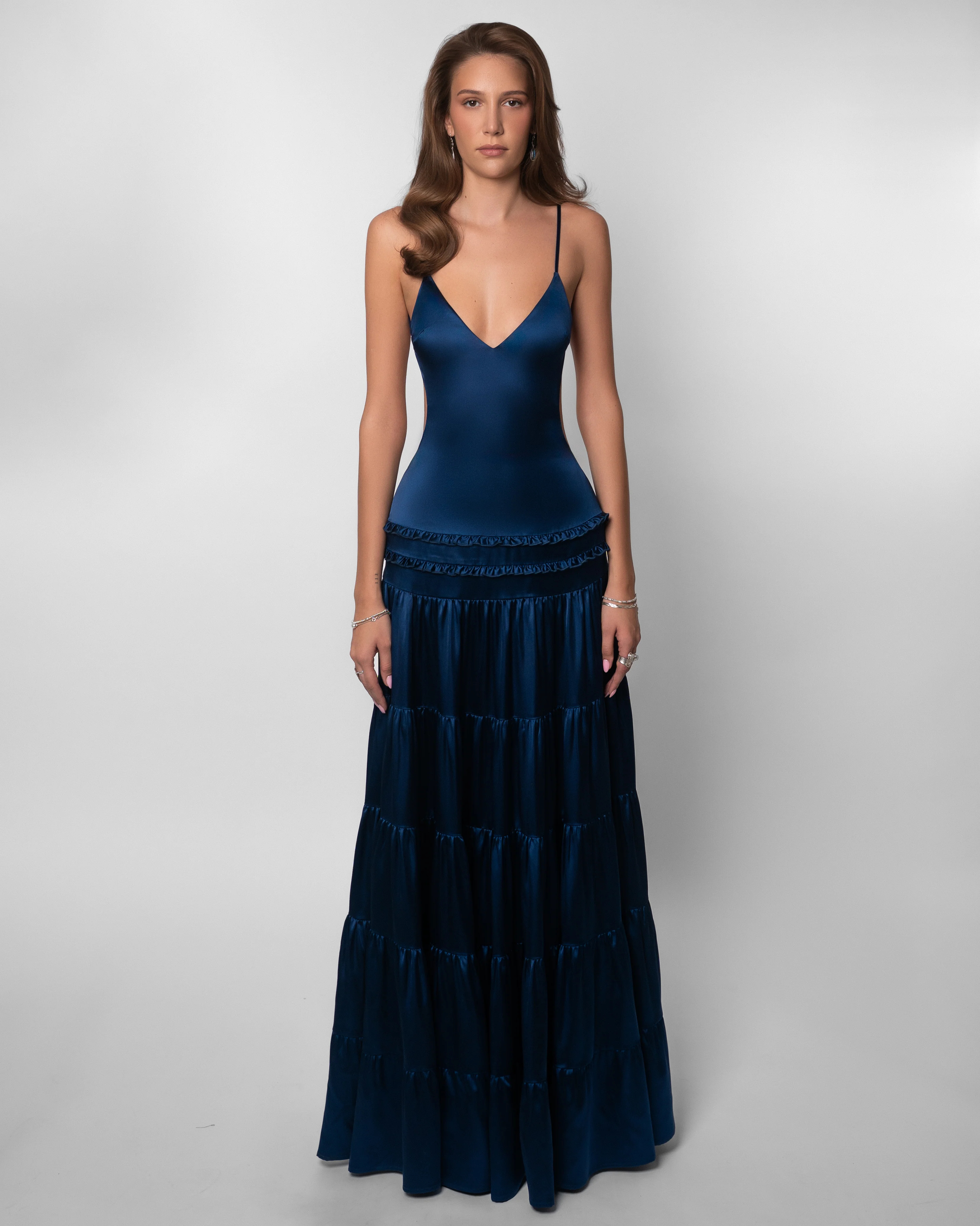 Ocean Whisper Tiered Satin Dress