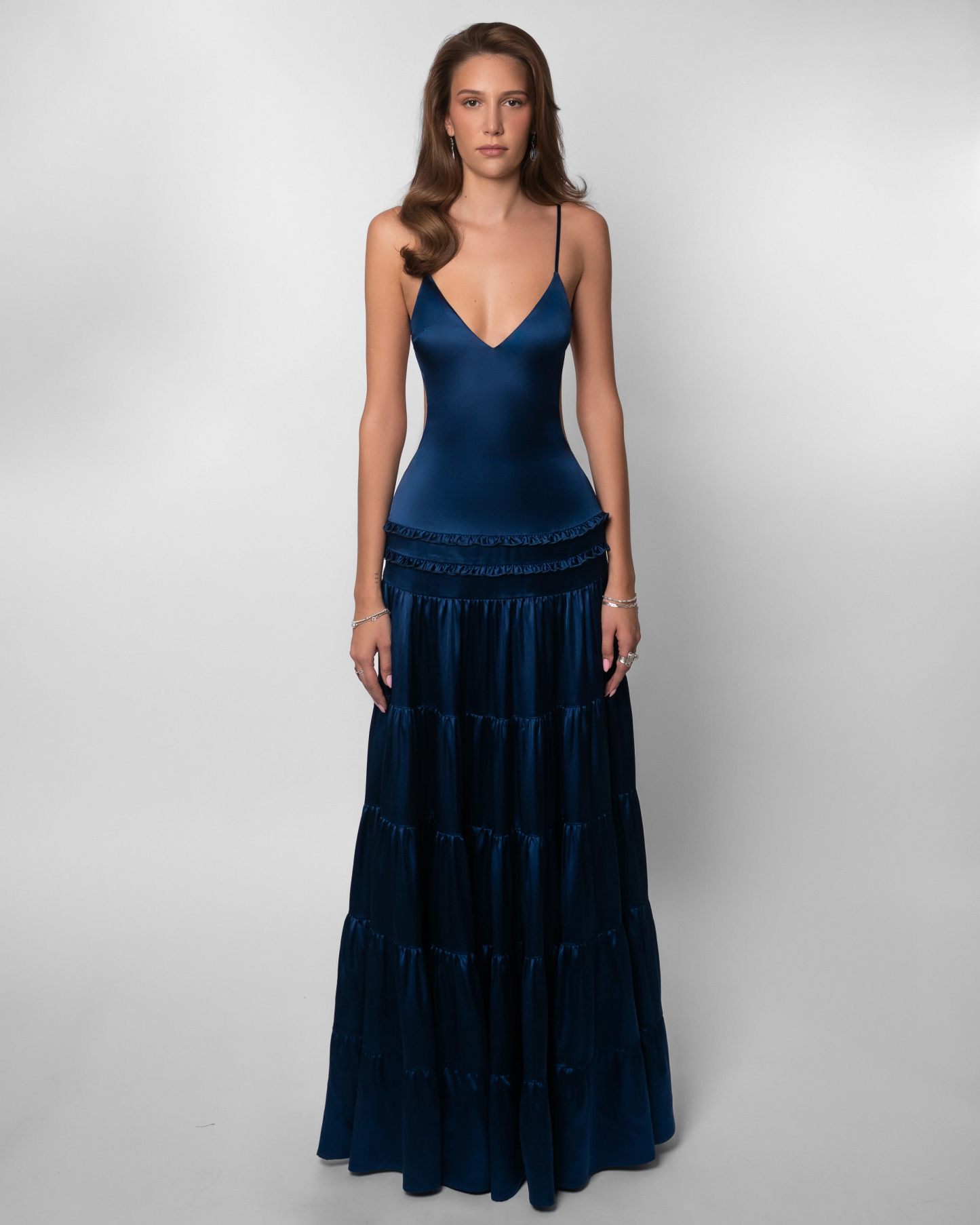 Ocean Whisper Tiered Satin Dress