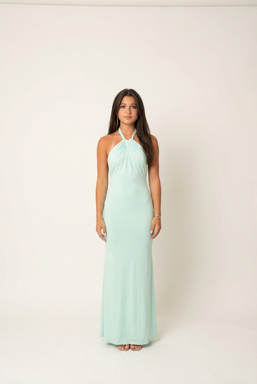 Celestia Halter Mint Maxi Dress