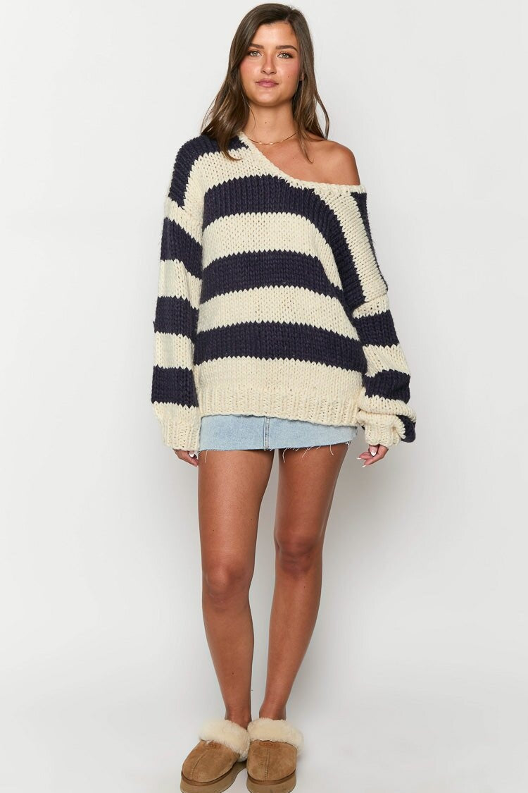 Off-shoulder Striped Sweater-ROVOLE