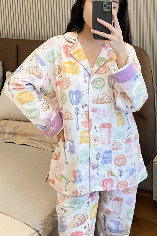 Milk Tea & Bread Print Pajama Set-ROVOLE