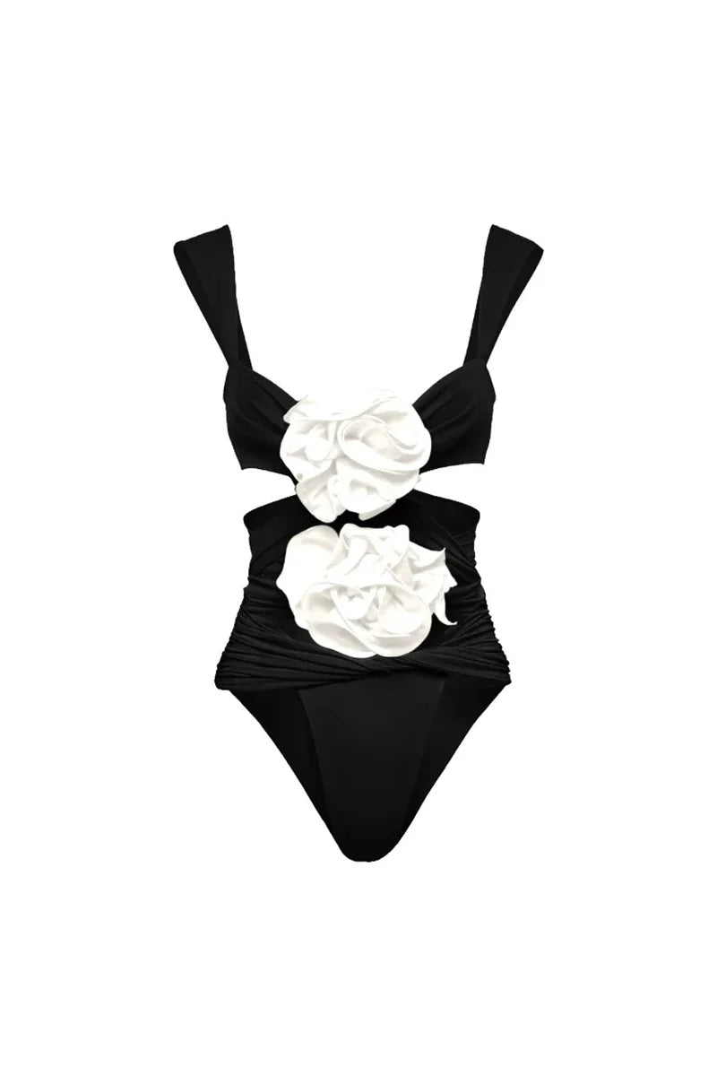 3D Floral Black Swimsuit Set-ROVOLE