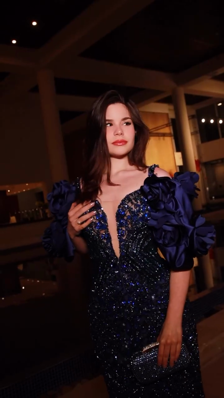 Royal Blue Sequined Evening Gown-ROVOLE