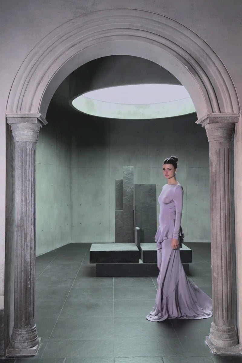 Xenia Purple Ruffle Detail Maxi Dress-ROVOLE