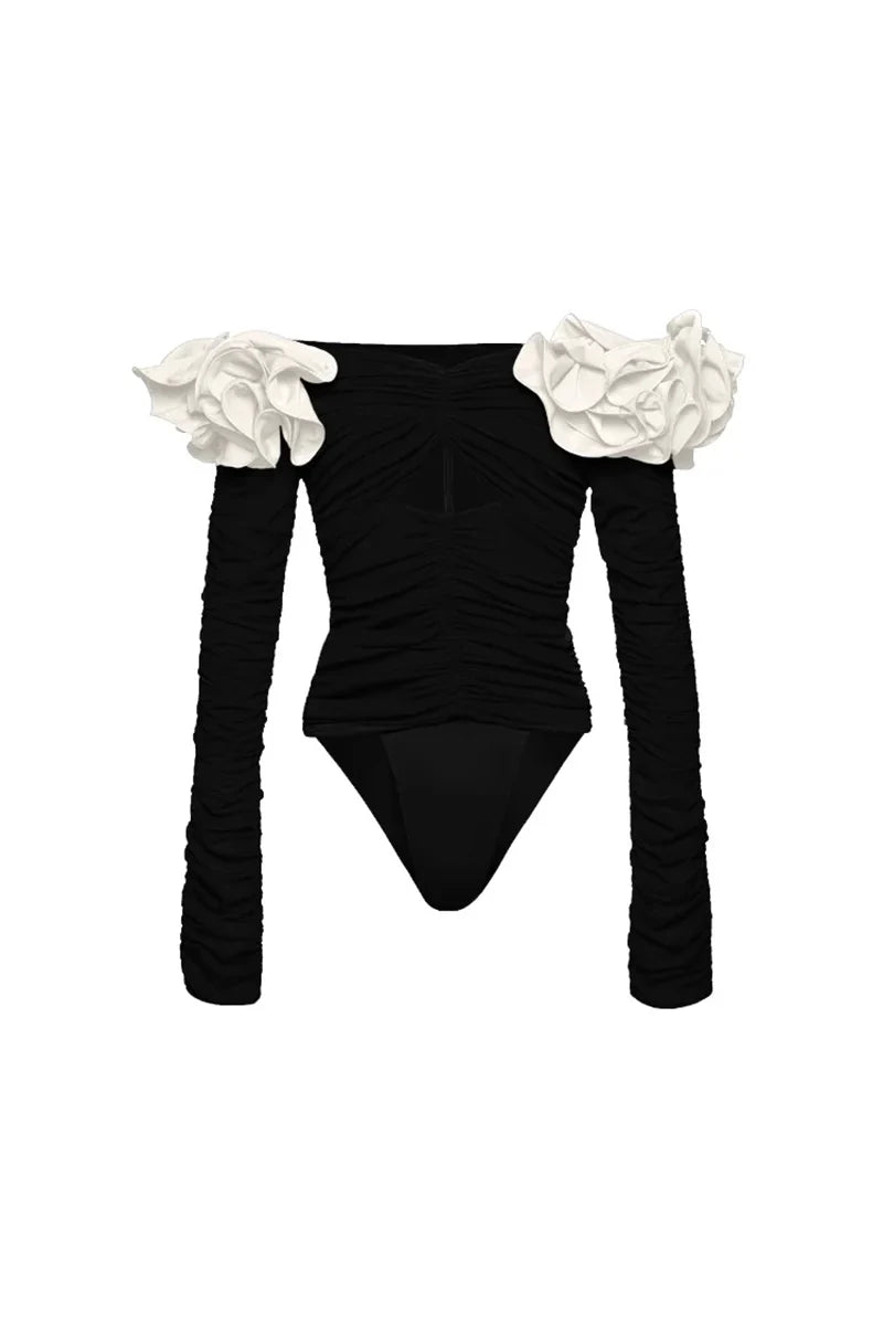 3D Floral Black Swimsuit Set-ROVOLE