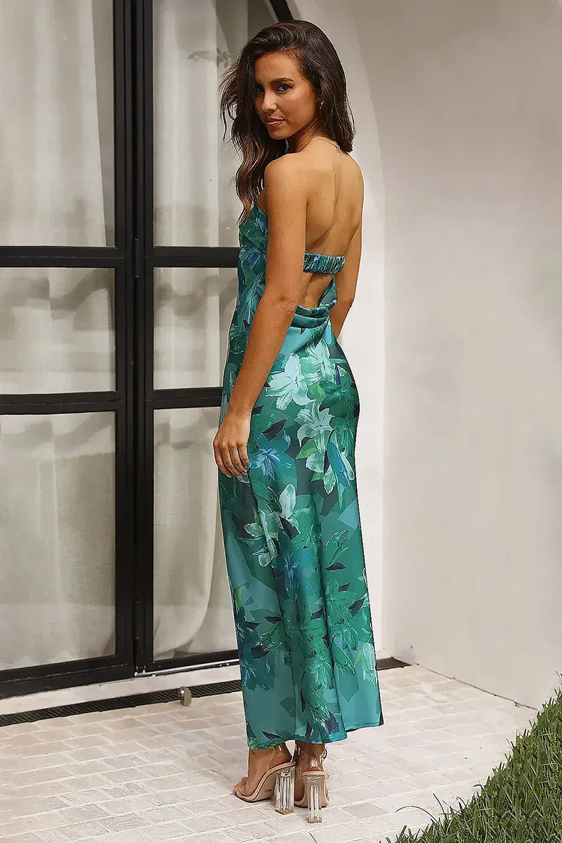 Miya Maxi Dress - Green Print-ROVOLE