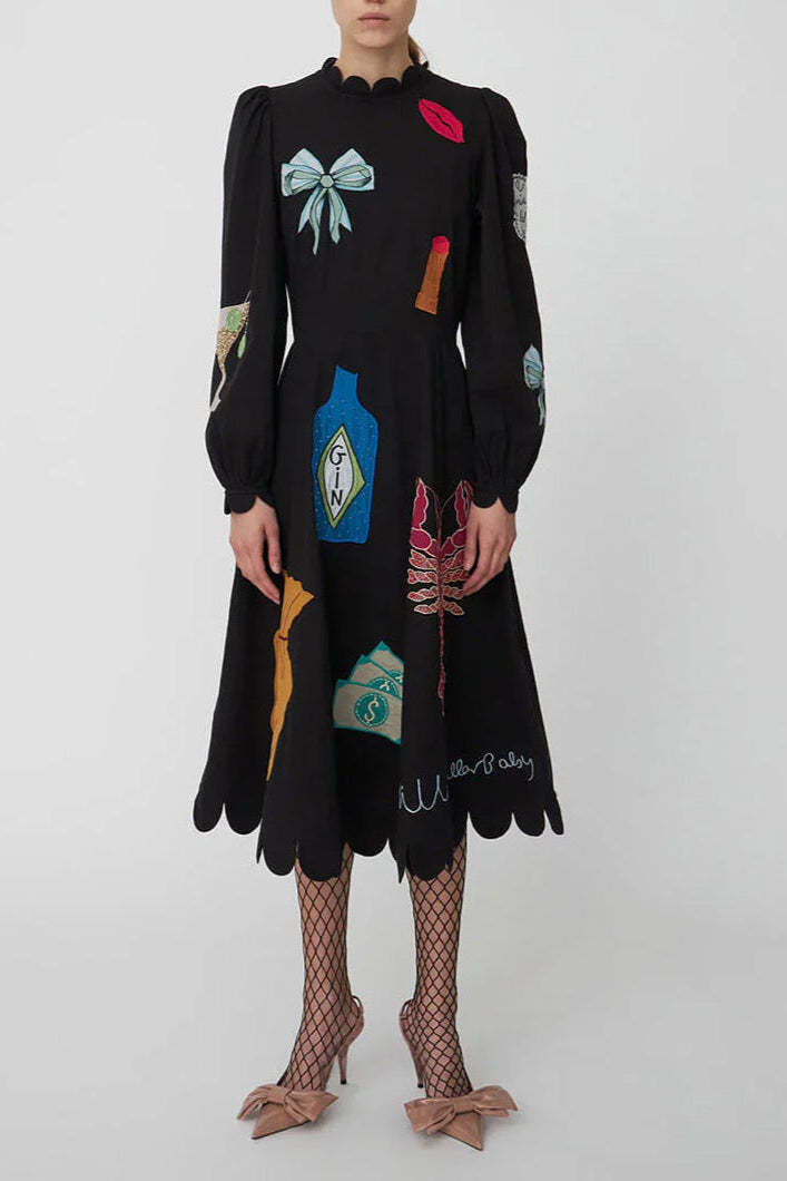 Lobster Graffiti Scallop Trim Midi Dress-ROVOLE