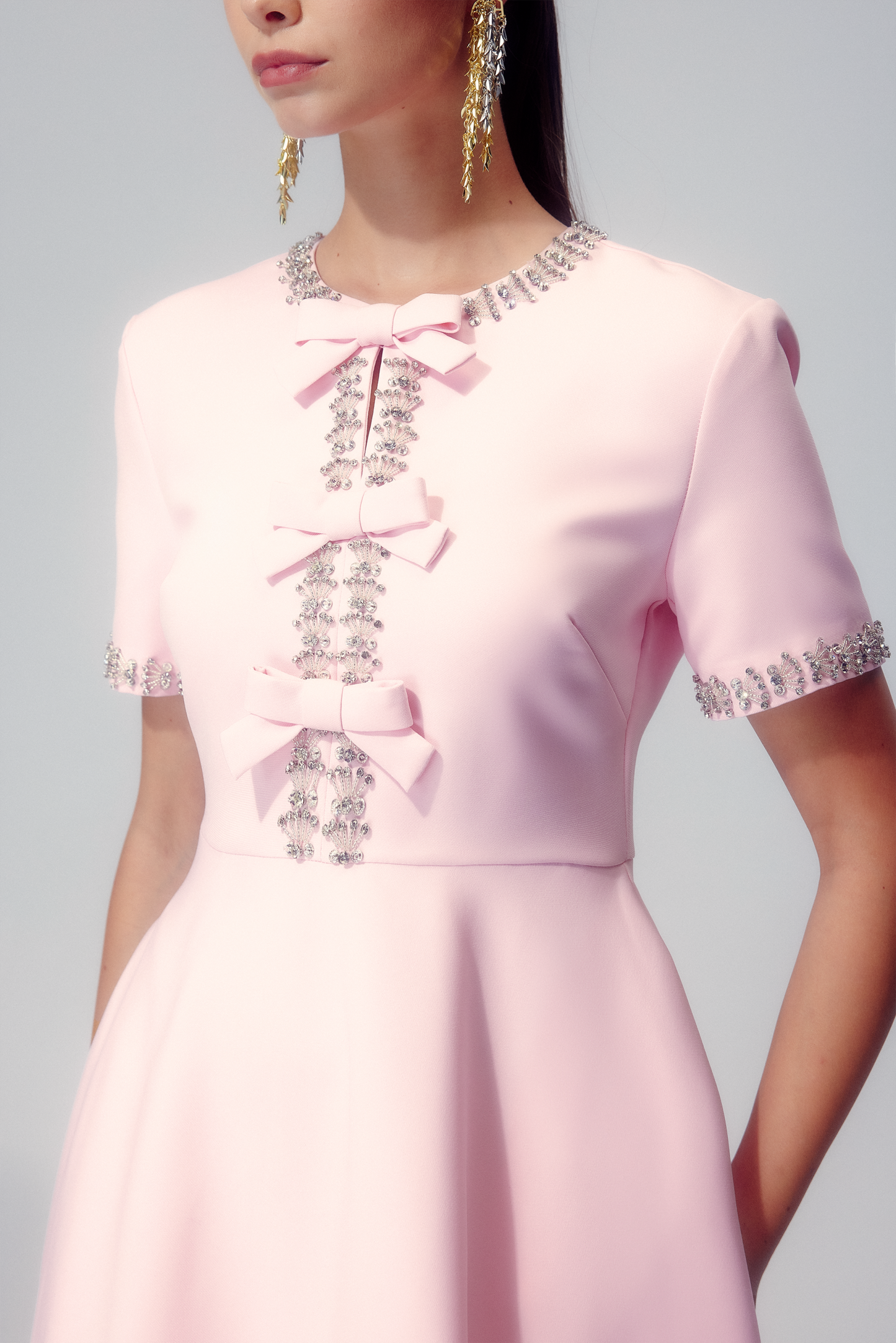 Zoe Bowknot Crystal-embellished Midi Dress-ROVOLE