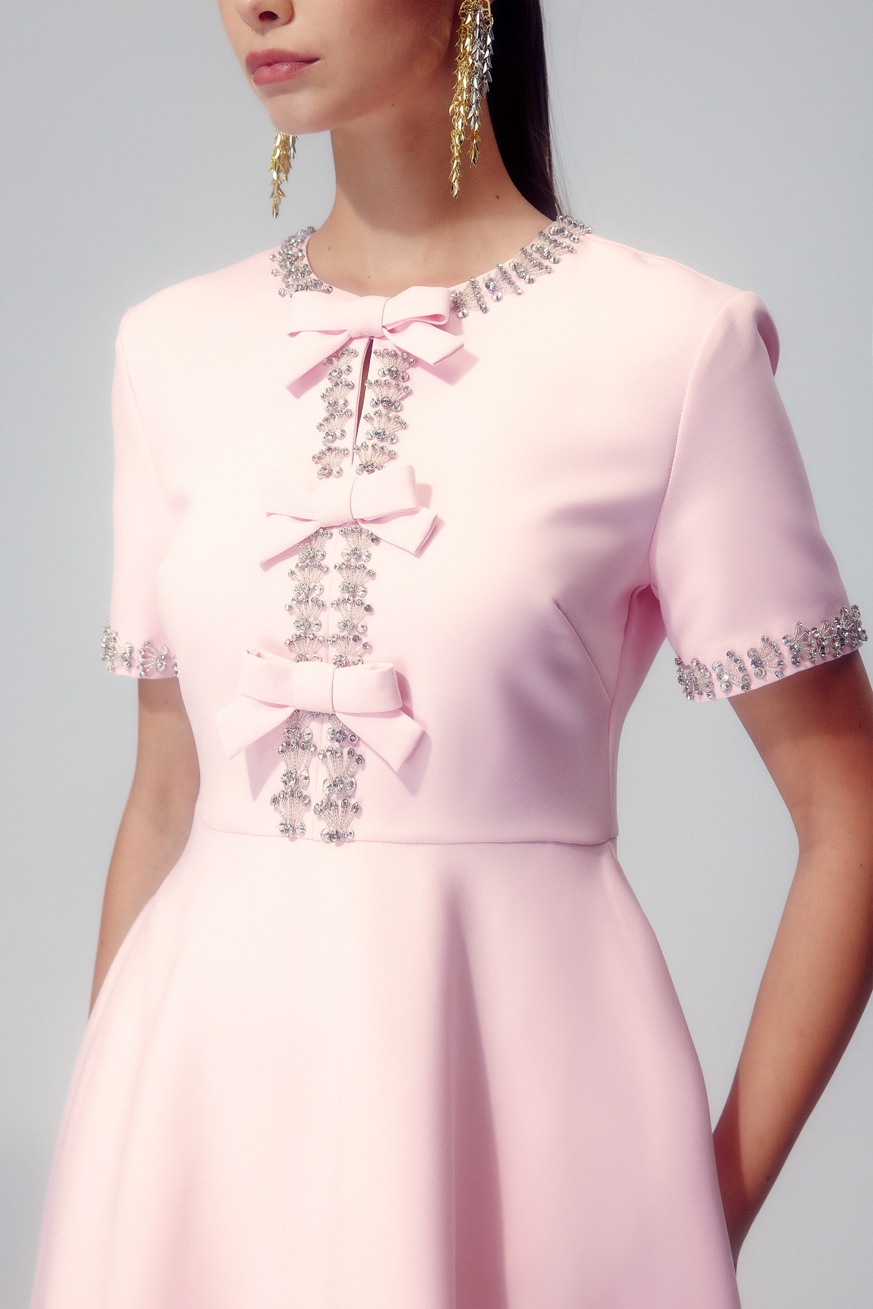 Zoe Bowknot Crystal-embellished Midi Dress-ROVOLE