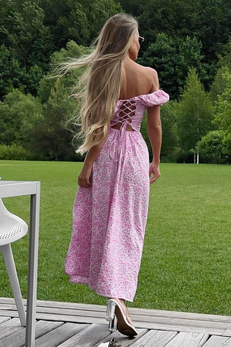 Chic U-Neck Floral Midi Dress-ROVOLE