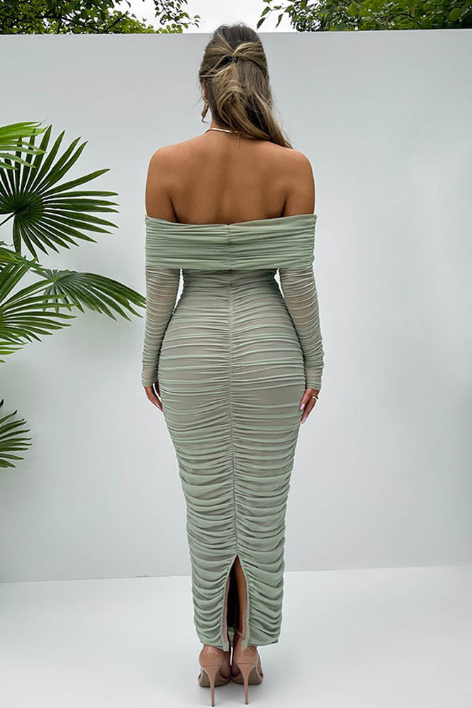 Mesh Raglan Sleeve Slim Fit Pencil Dress-ROVOLE