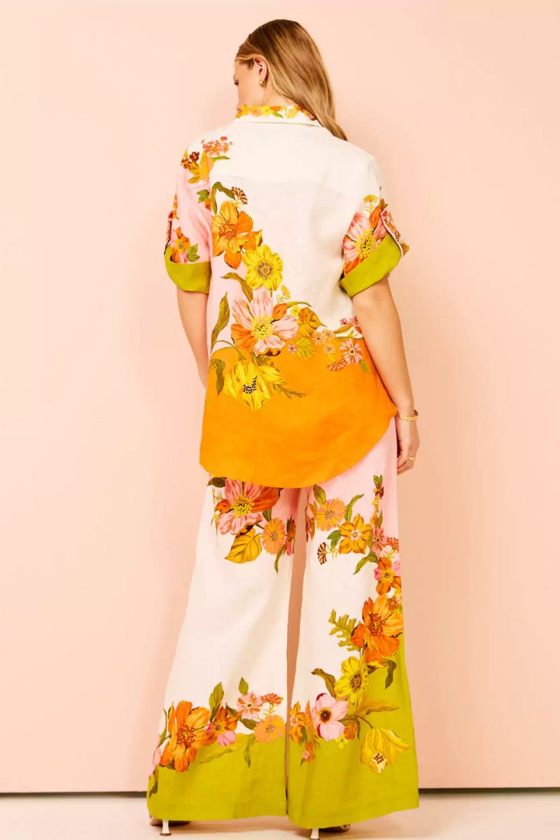 Unique Print Elastic Waist Pocketed Wide Leg Pants-Set-ROVOLE