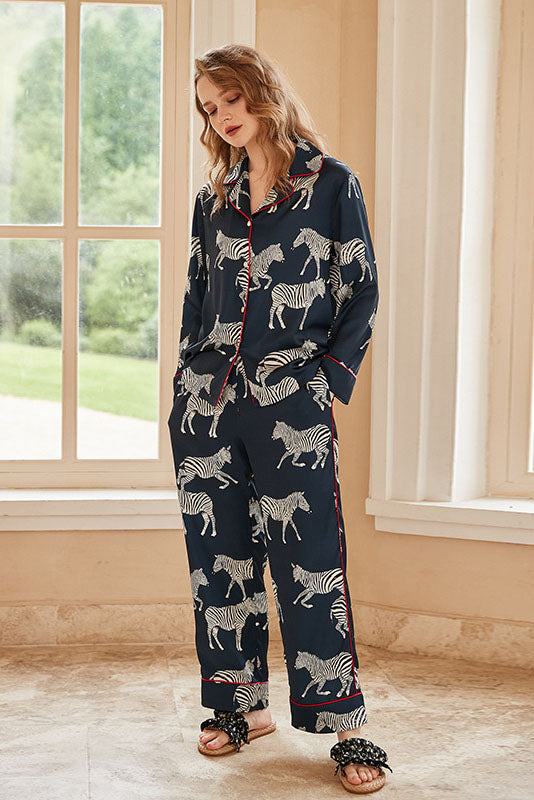 Blue Zebra Print Pajama Set-ROVOLE
