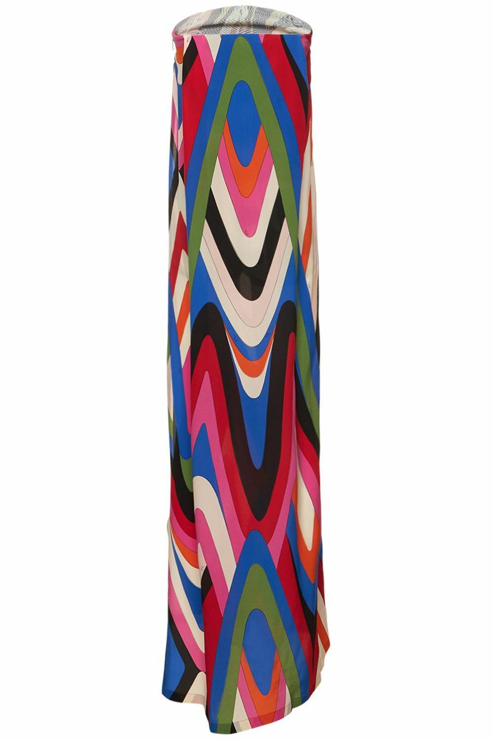 Strapless Side Slit Moiré Print Maxi Dress-ROVOLE
