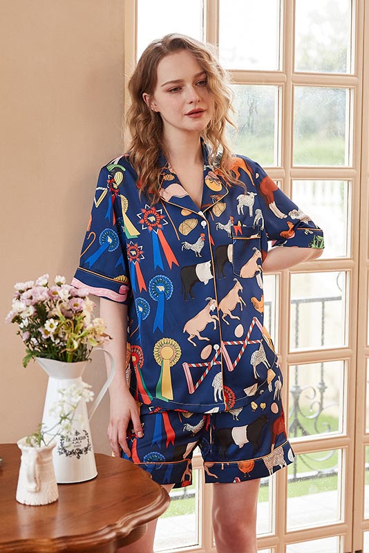 Cute Cartoon Animal Print Short Loungewear Set-ROVOLE