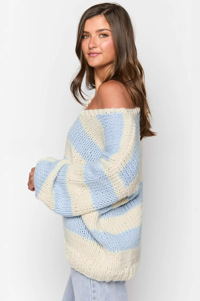 Off-shoulder Striped Sweater-ROVOLE