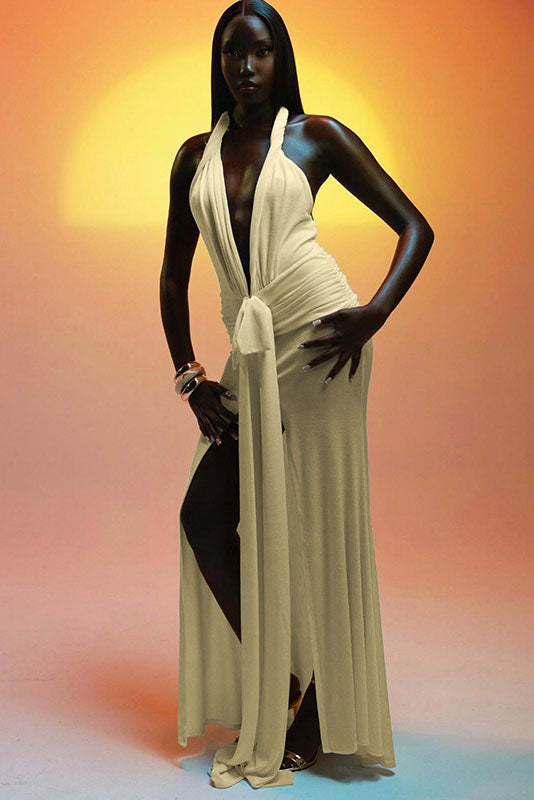 Summer New Slim Fit Tie-Backless Maxi Dress-ROVOLE