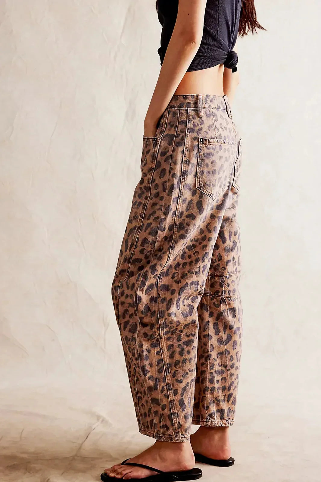Leopard Print Barrel Jeans-ROVOLE
