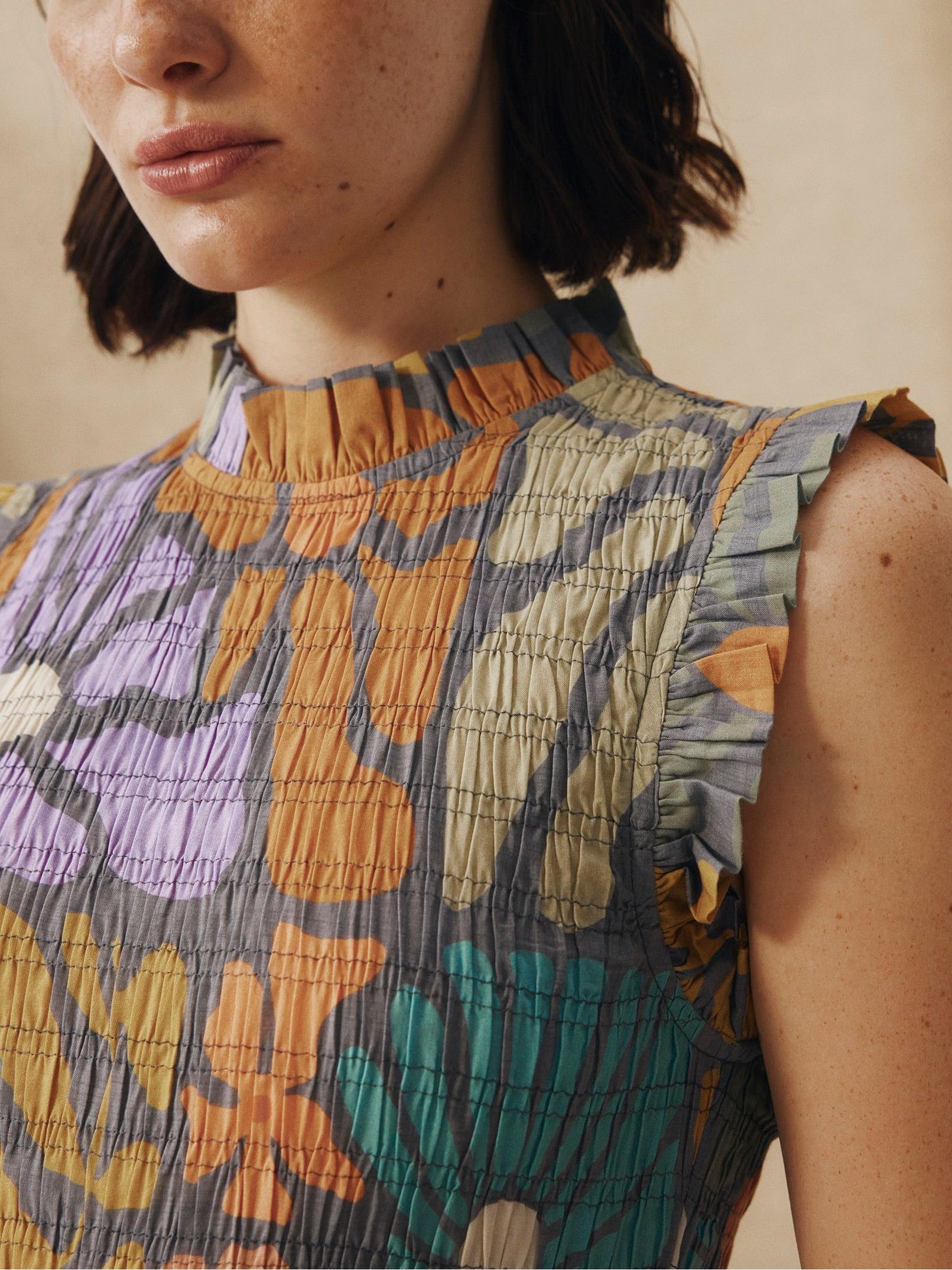 Multicolor Botanical Print Midi Dress-ROVOLE