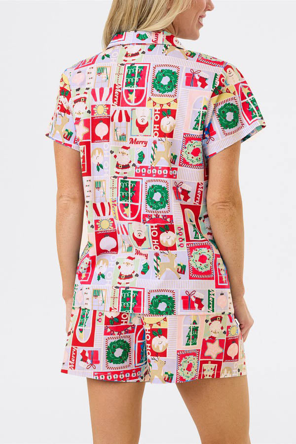 Christmas Print Short Sleeves Cute Cartoon Print Set-ROVOLE