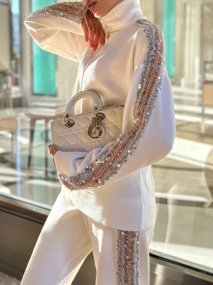 High Neck Sequin Pants Set-ROVOLE