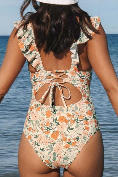 Ruffle Cut-Out One-Piece Swimsuit-ROVOLE