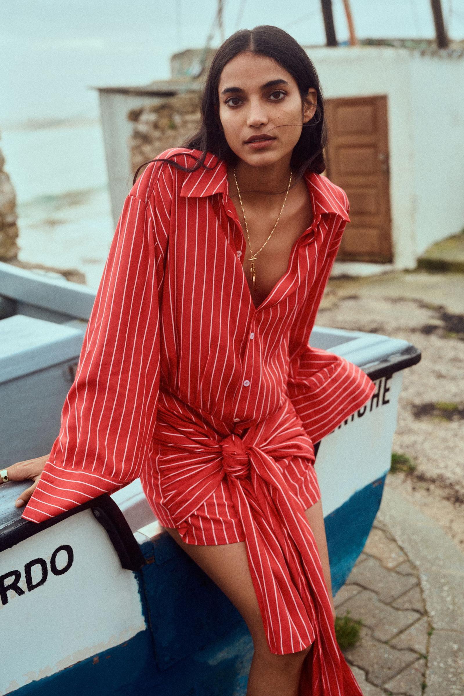 Ella Long Sleeve Striped Mini Dress-ROVOLE