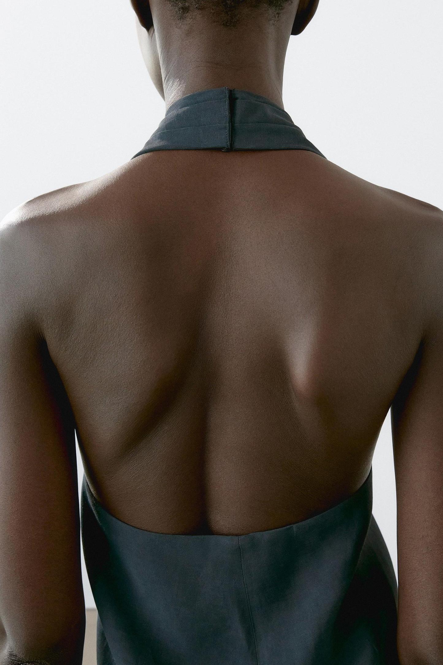 Halter Neck Back Neckline Top - Blue-ROVOLE