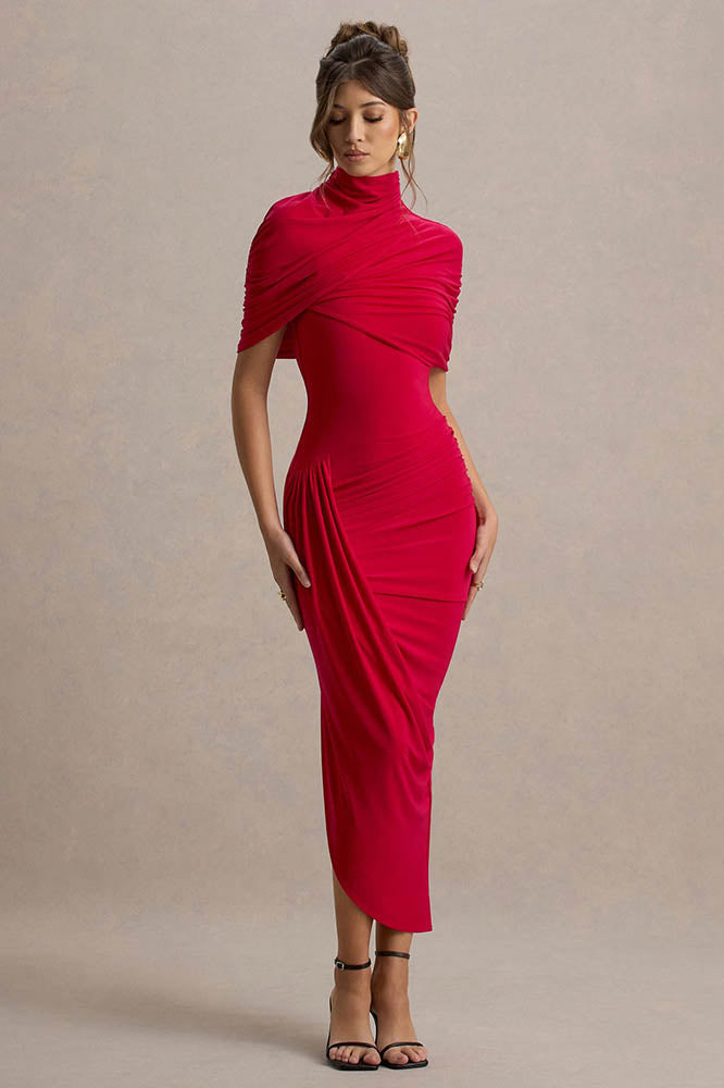 Cape Waist Midi Dress-ROVOLE