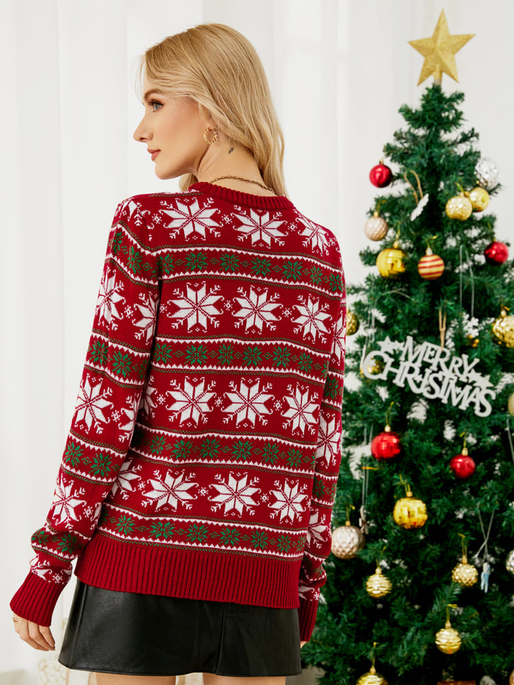 Christmas Casual Snowflake Embroidered Knit Sweater-ROVOLE