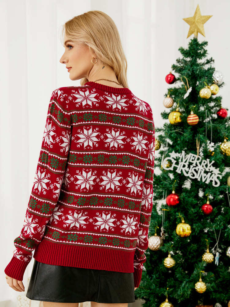 Christmas Casual Snowflake Embroidered Knit Sweater-ROVOLE
