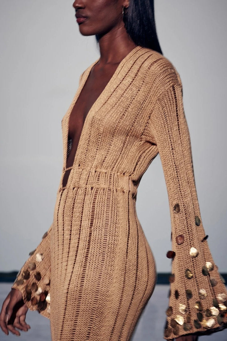 Dolly Gold Knit Maxi Dress-ROVOLE