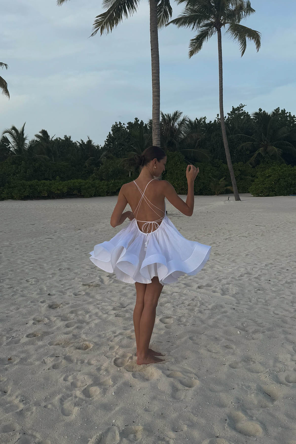 Flared Hem Deep V Backless Mini Dress-ROVOLE