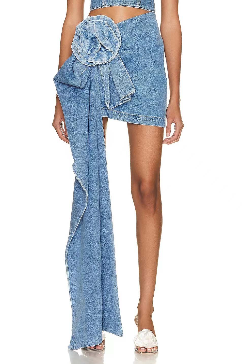 Denim Mini Skirt With 3D Roses-ROVOLE