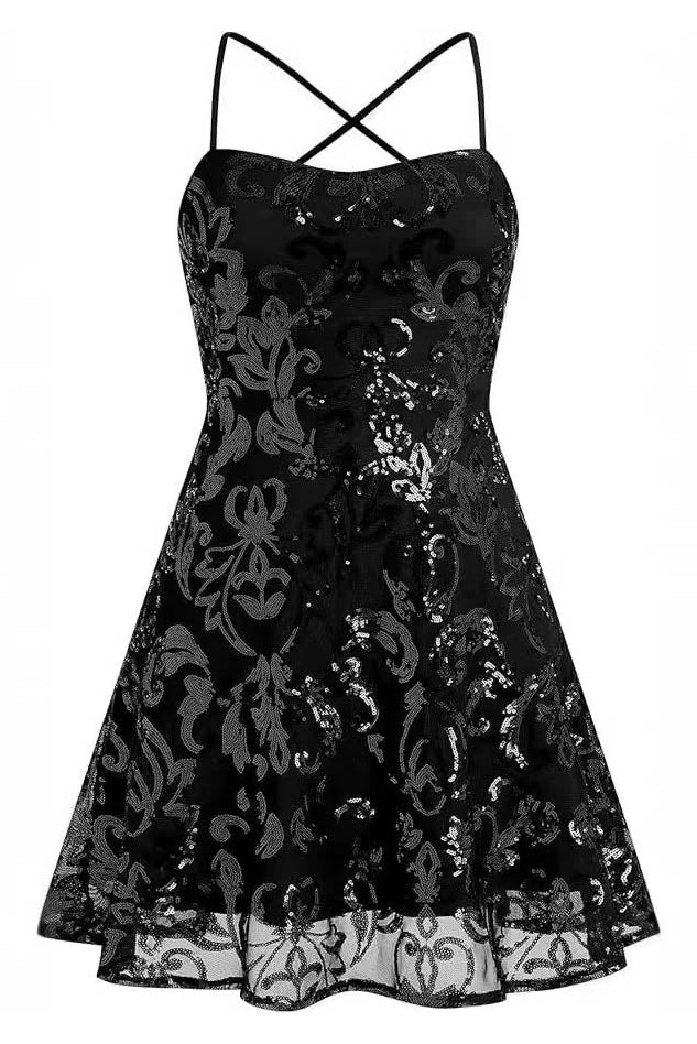 Sleeveless Sequin Strap Mini Dress-ROVOLE