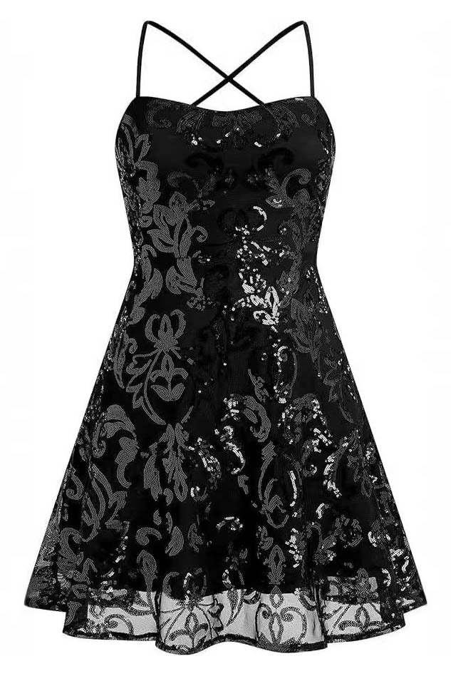 Sleeveless Sequin Strap Mini Dress-ROVOLE