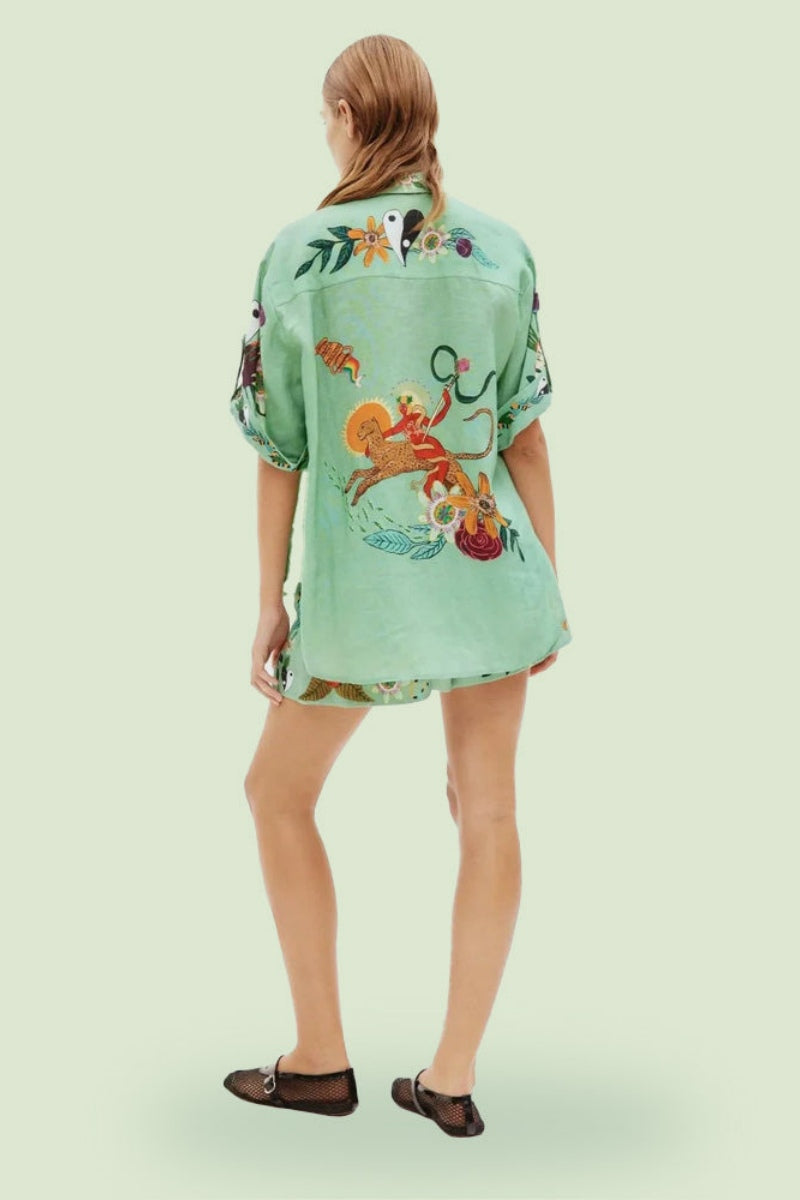 Unique Ethnic Print Loose Shirt And Shorts Set-ROVOLE